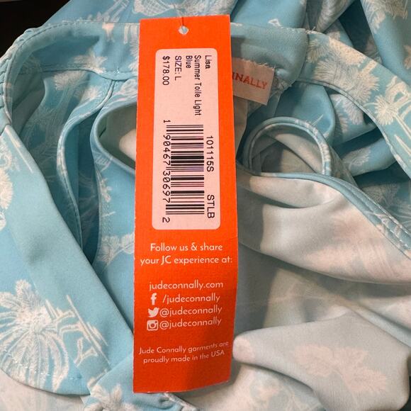 Jude Connally Size Large Summer Toile Light Blue Lisa Dress Palm Tree Beach Vibe - Picture 9 of 9